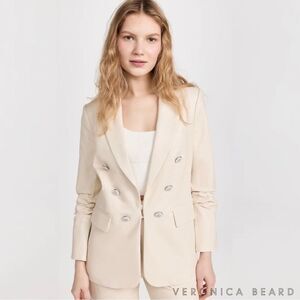 Veronica Beard **NWT** Beacon Dickey Faux Vegan Leather Blazer Jacket in Ecru